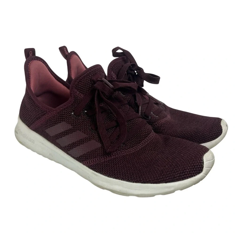 Adidas Sneakers Womens Size 9.5 Maroon Athletic Running Cloudfoam Comfortable Li